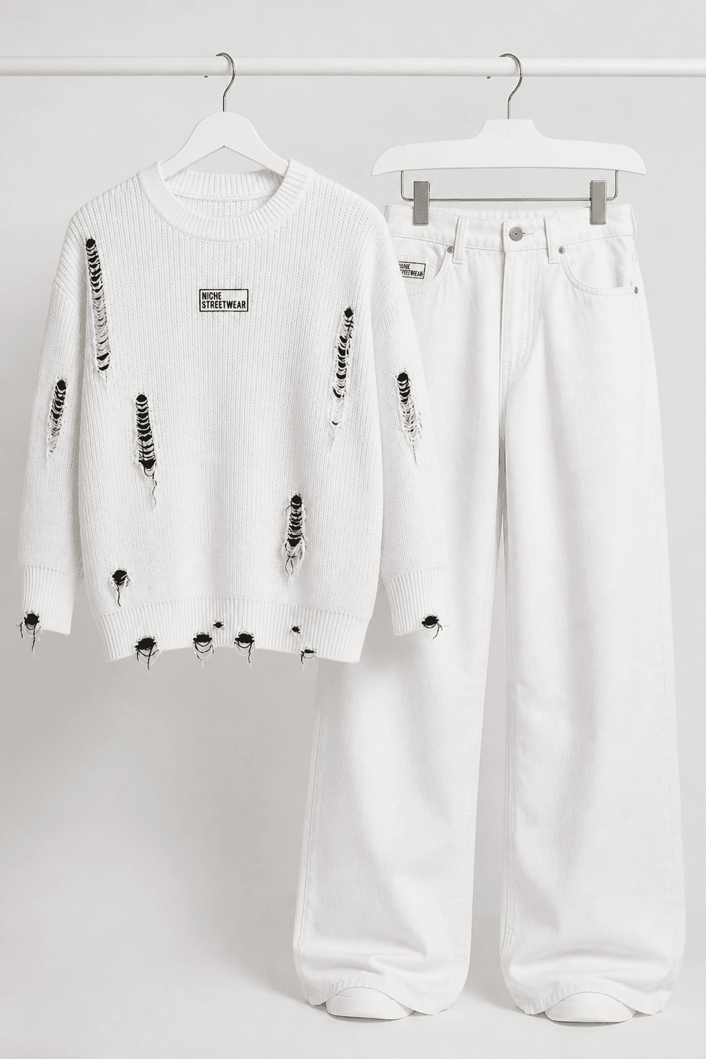 Set Rip Knit White + Jeans