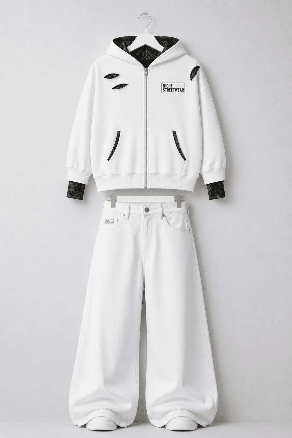 Set Zip + Stamp Jeans White — Сет