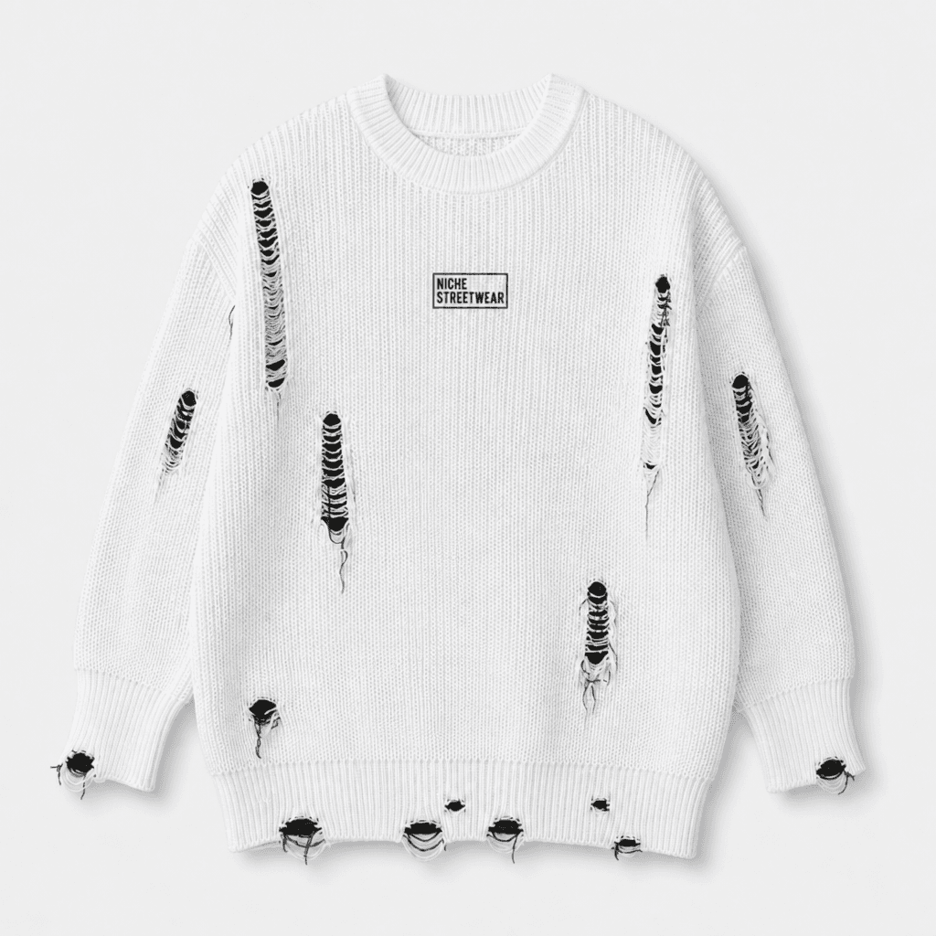 Rip Knit White Black — Спереди